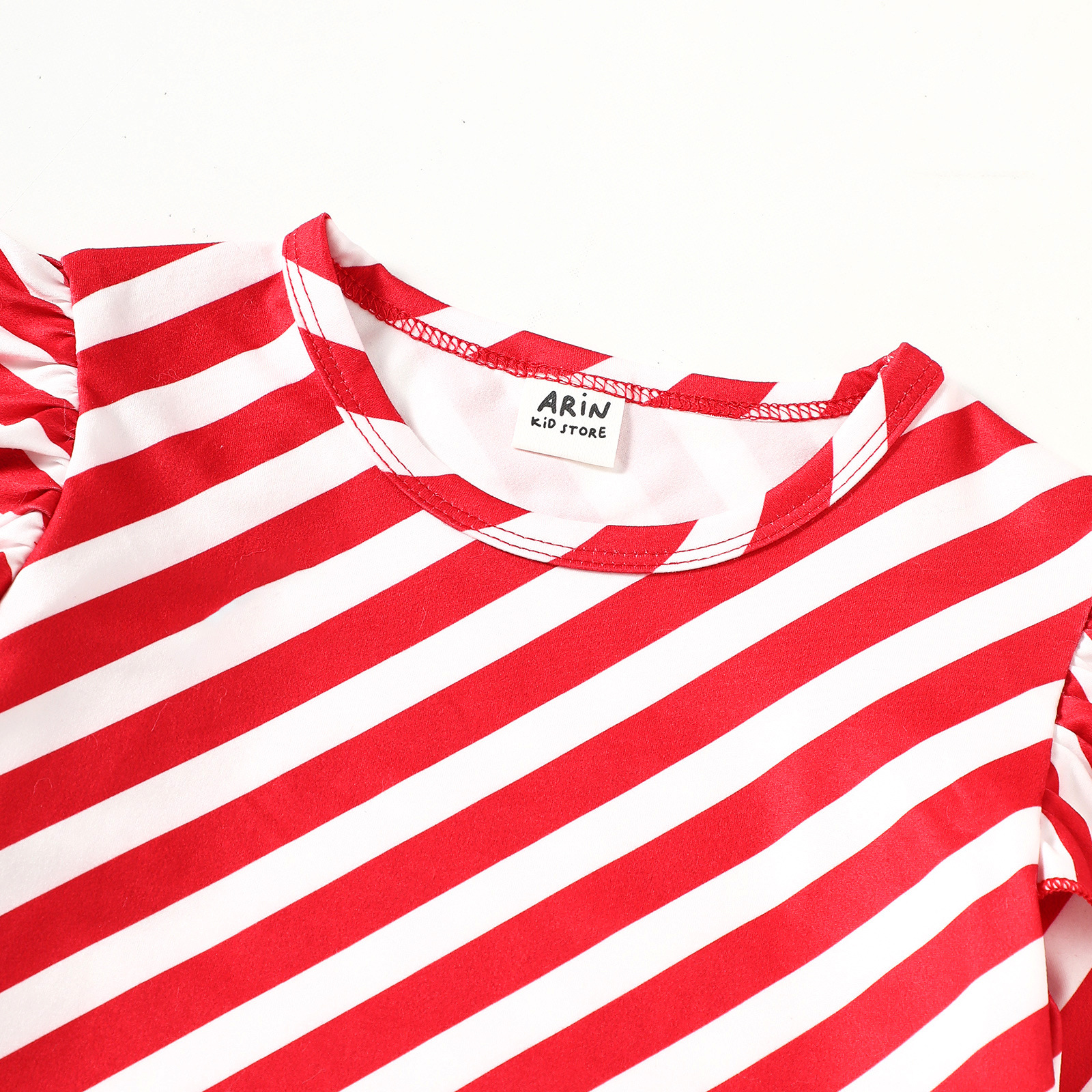 Kids Stripe Top and Santa Claus Embroidery Pinafore Dress Set