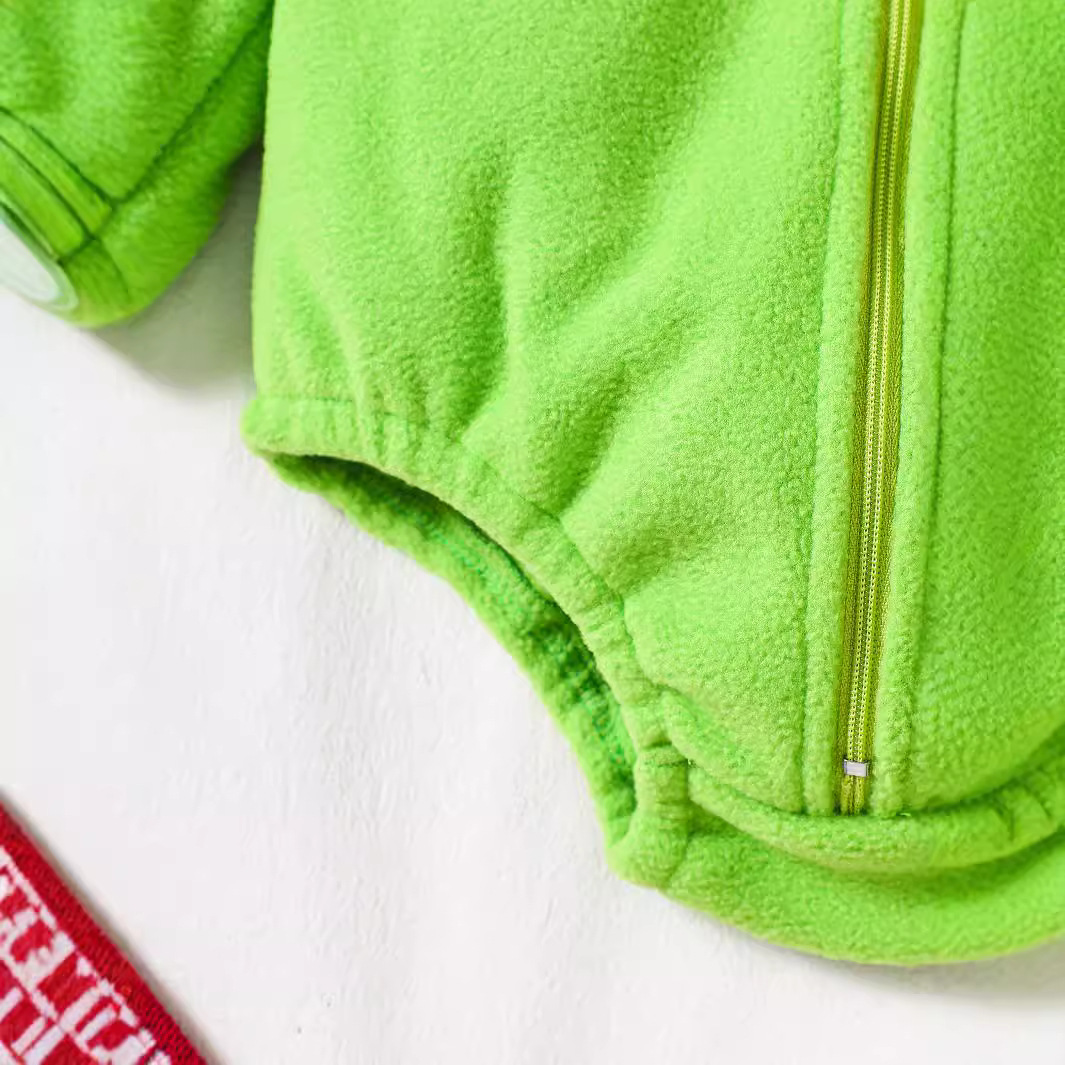 Baby Christmas Fleece Hooded Zipper Onesie With Stripe Socks