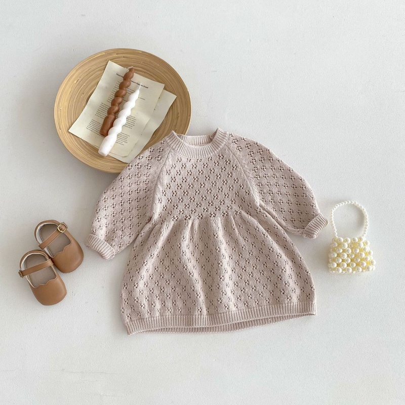 Baby Toddler Girls Lace-Up Bubble Sleeve Knit Dress