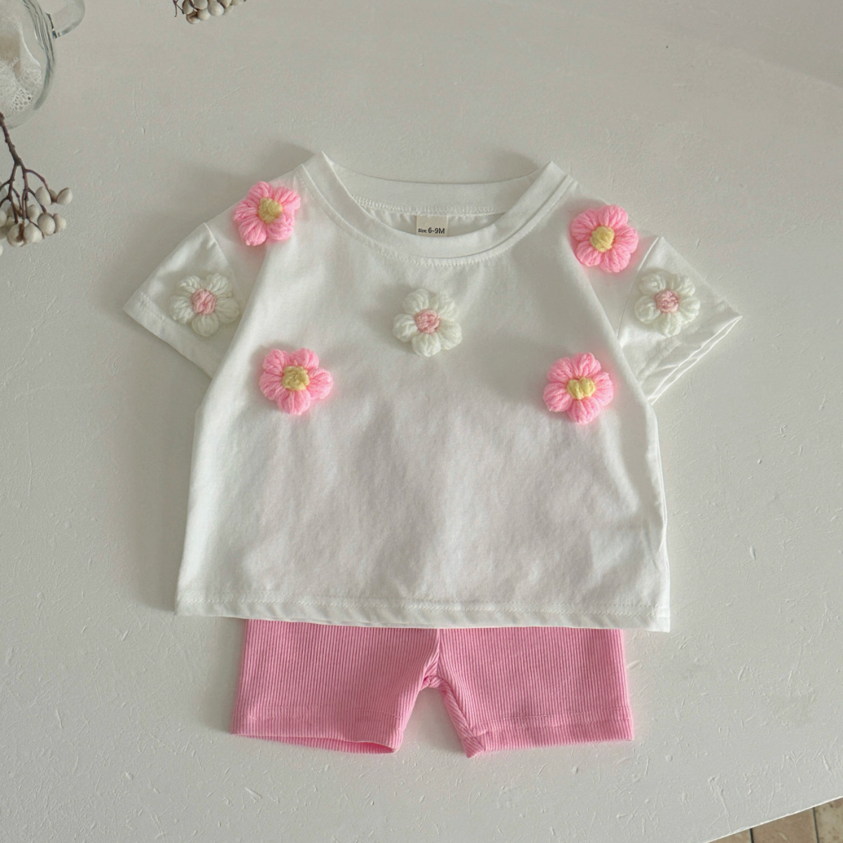 Baby Girl Summer Cotton Flower Top and Shorts Set