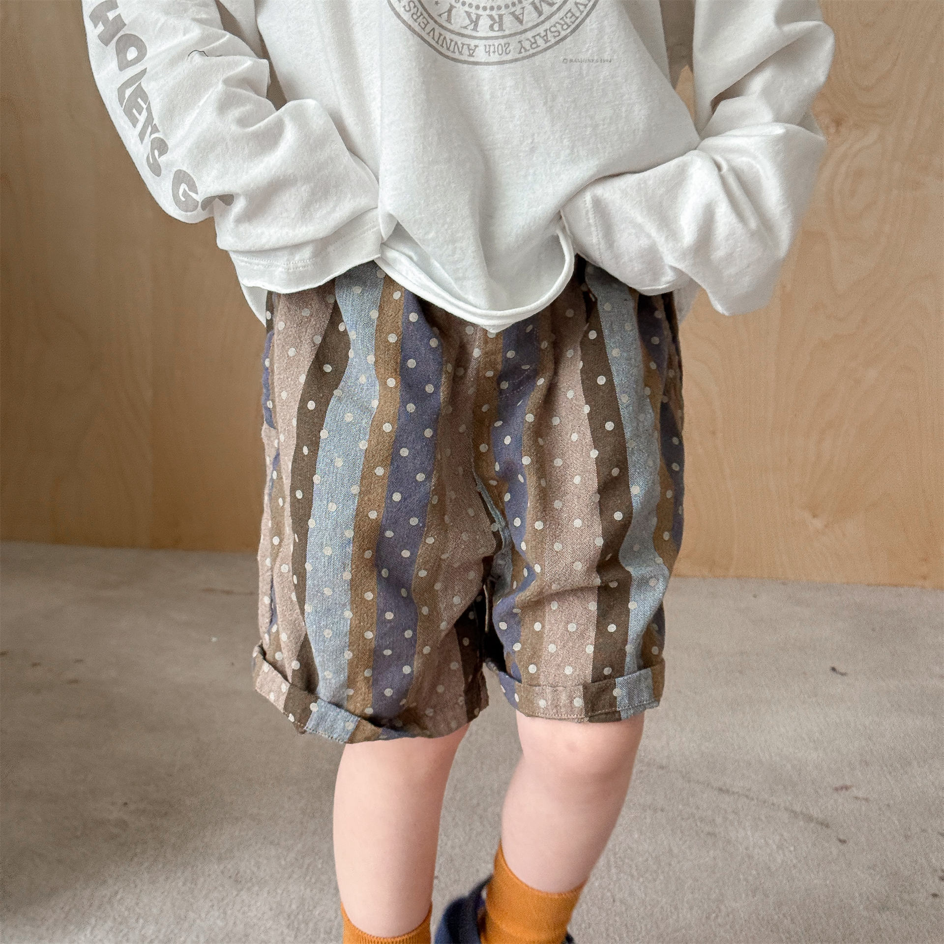Kids Dots Stripe Cotton-Linen Shorts (12M-9Y）