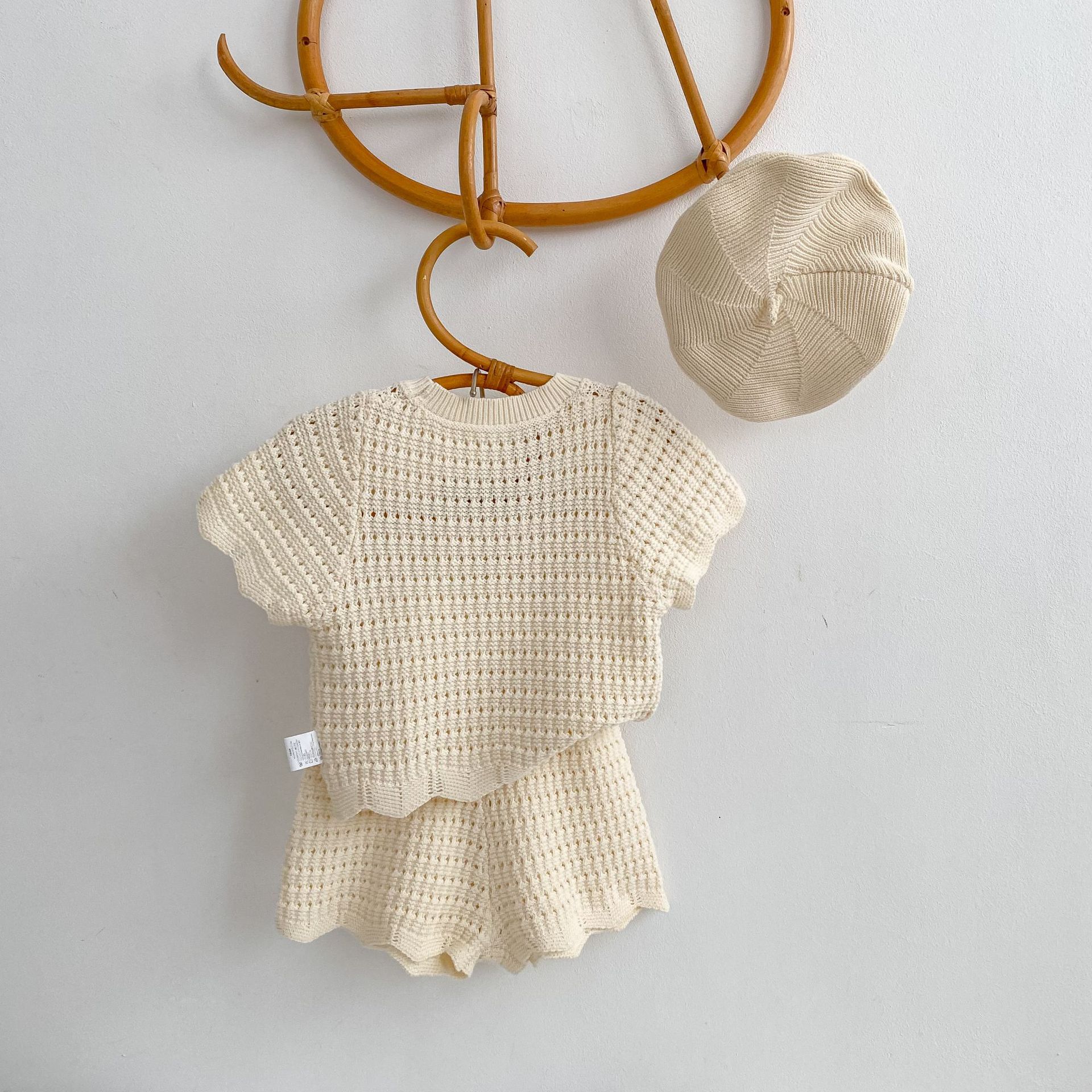 Knitted Bow Tie Short-sleeved Short Pants Set