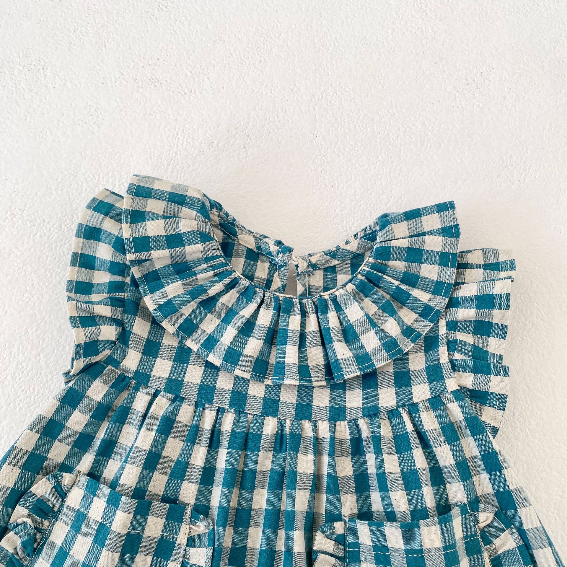 Baby Plaid Ruffle Bollar Top and Shorts Set