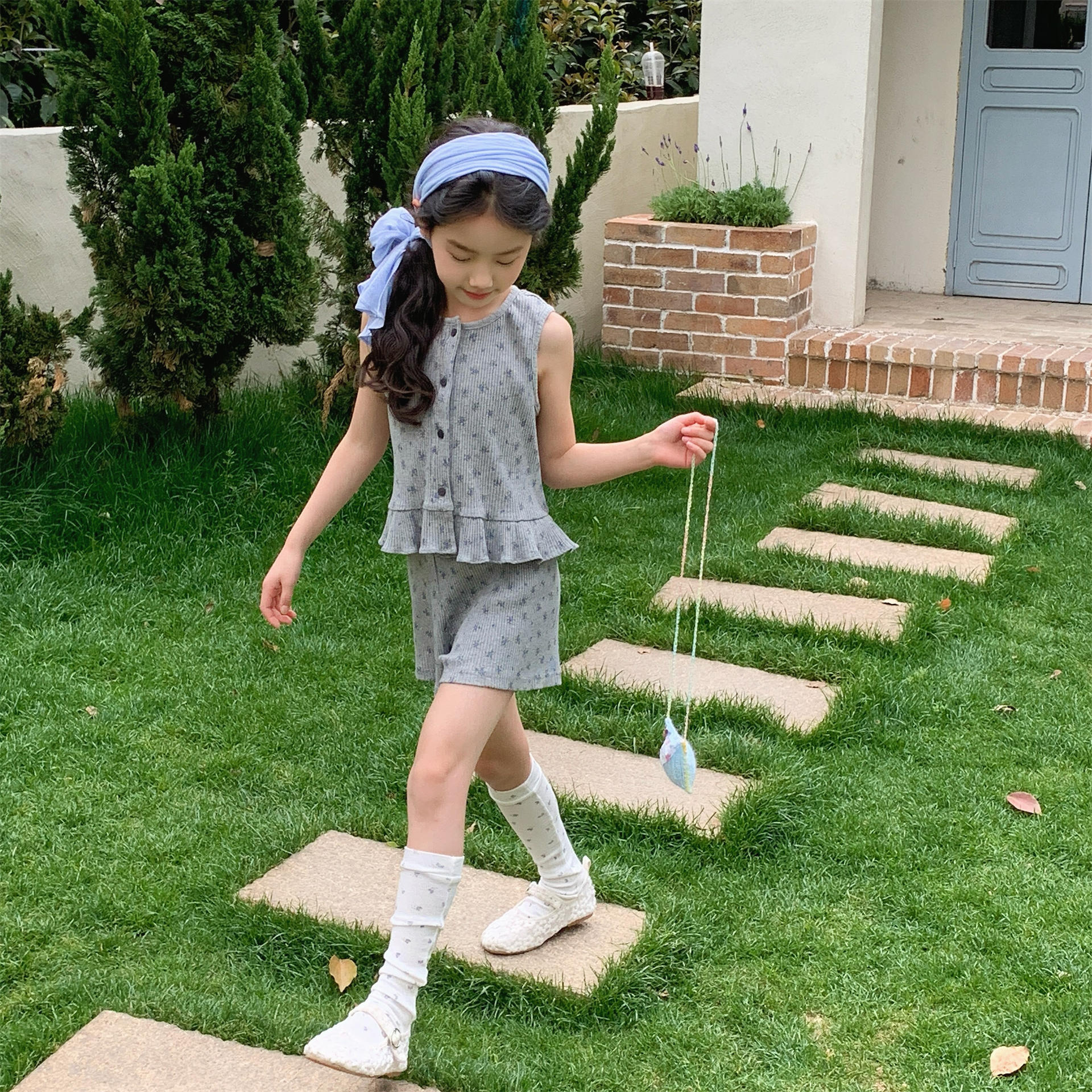 Kids Girl Cotton Ribbed Tank Top and Shorts Set