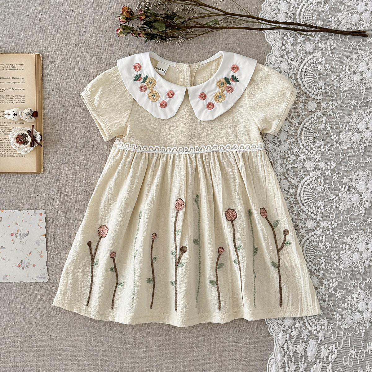 Baby Girl Embroidered Peter Pan Collar Dress