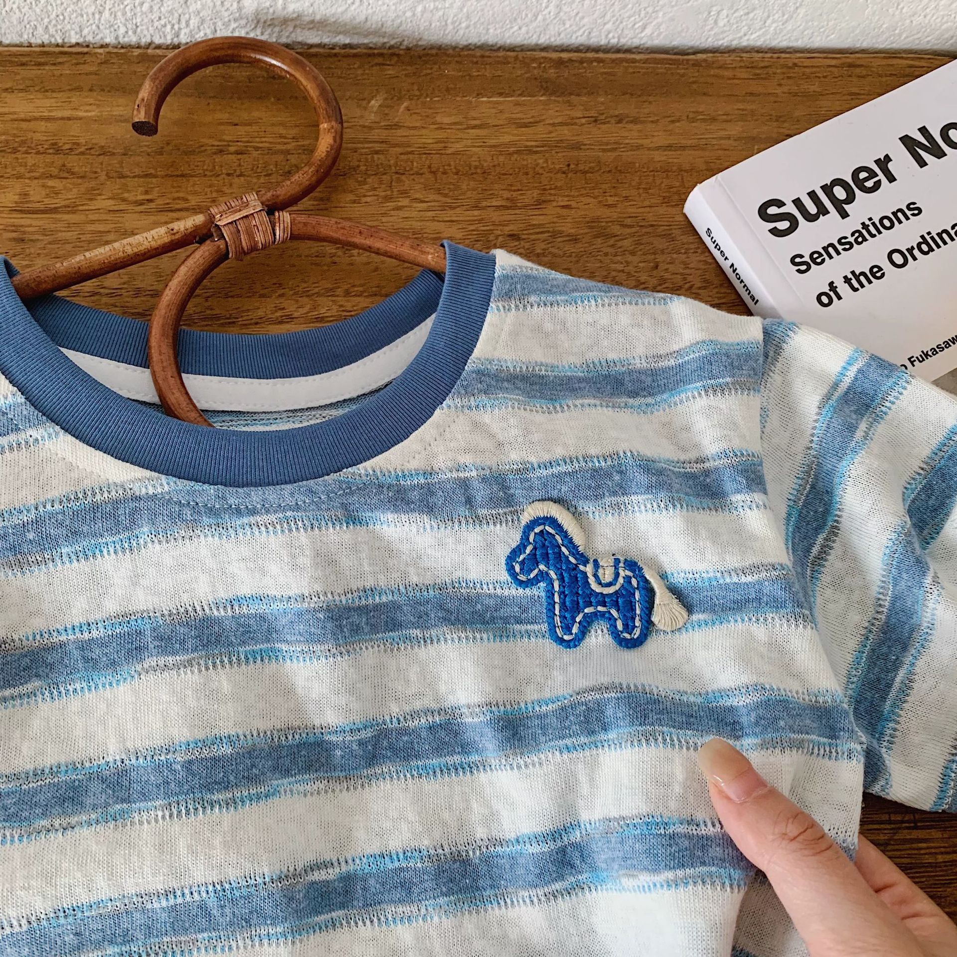 Kids Small Horse Embroidered Stripes T-shirt