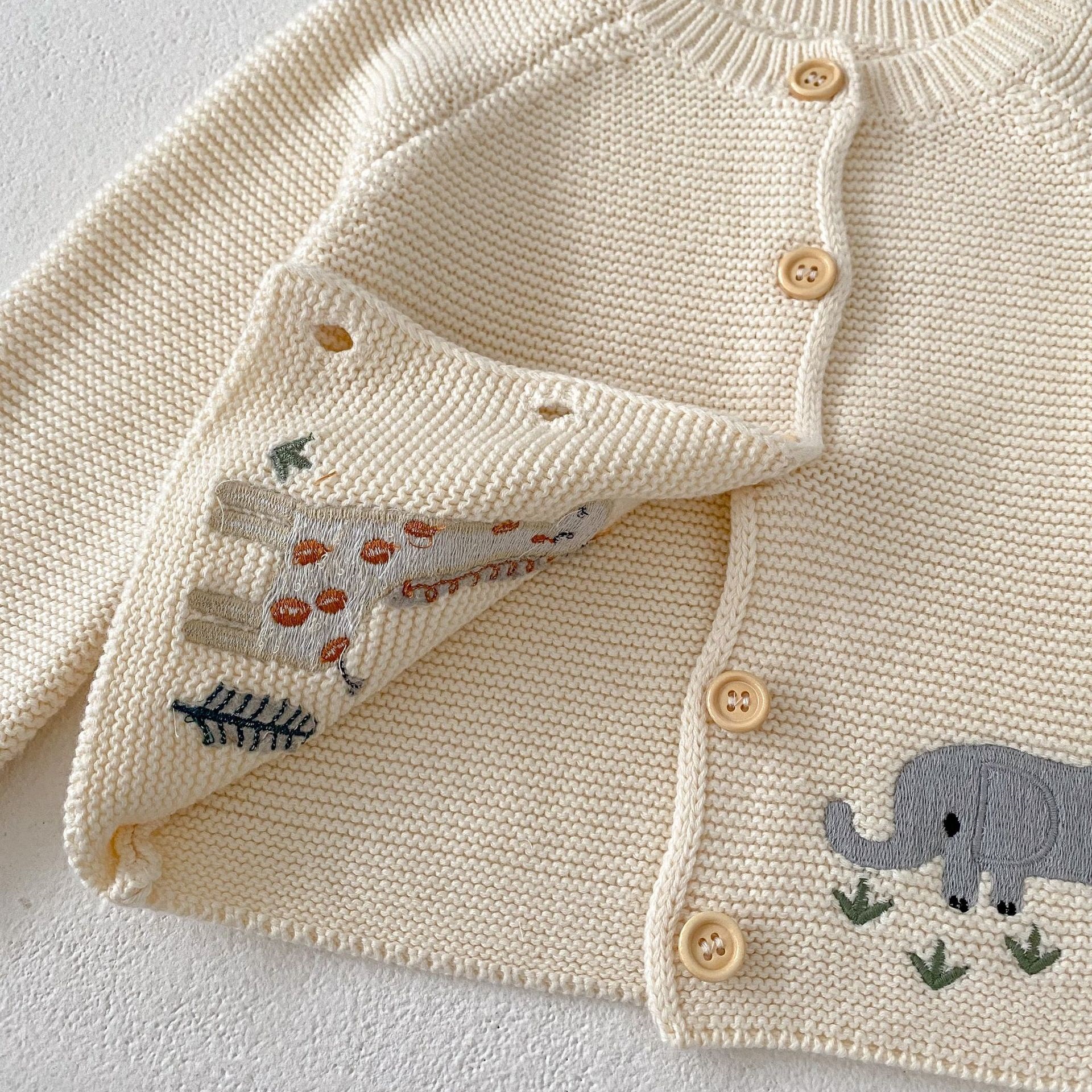 Baby Embroidered Animal Knit Cardigan Sweater