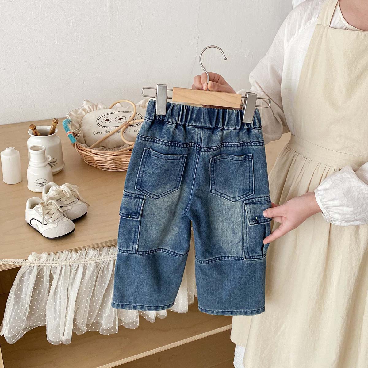 Kids Distressed Denim Cargo Pants