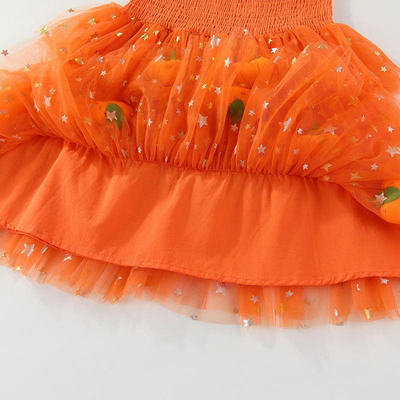 Kids Ghost Pumpkin Mesh Fabric Cami Dress