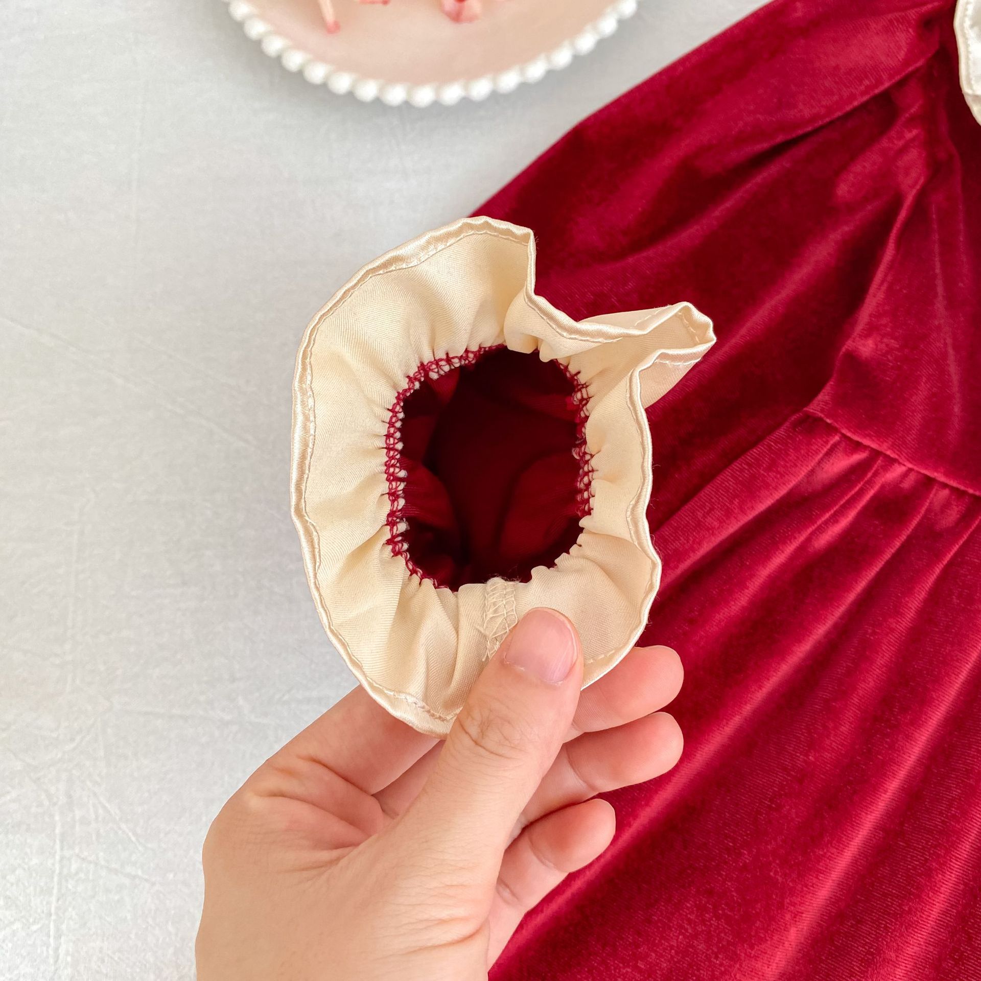 Kids Christmas Bow Collar Velvet Dress