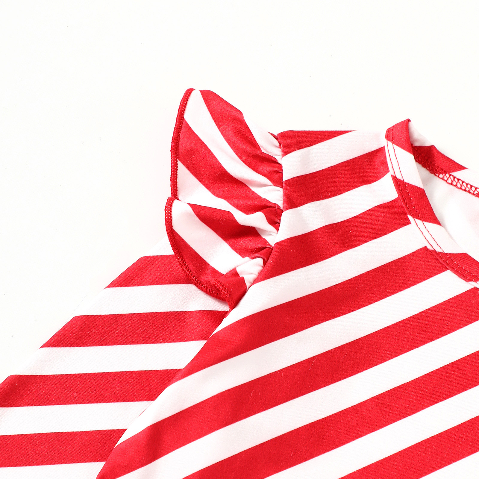 Kids Stripe Top and Santa Claus Embroidery Pinafore Dress Set