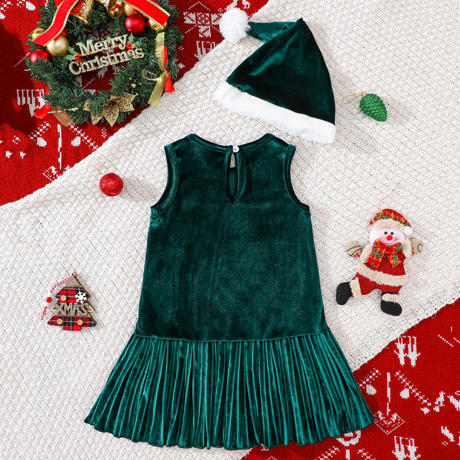 Kids Christmas Sleeveless Golden Velvet Dress
