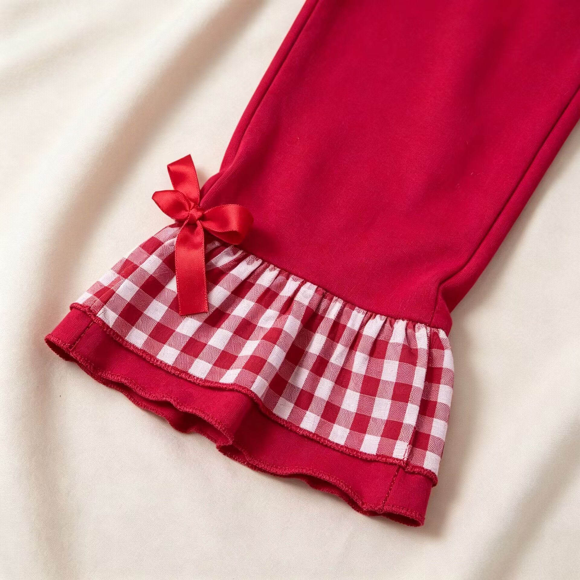 Kids Christmas Checkered Embroidery Lace Bow 2-Piece Set