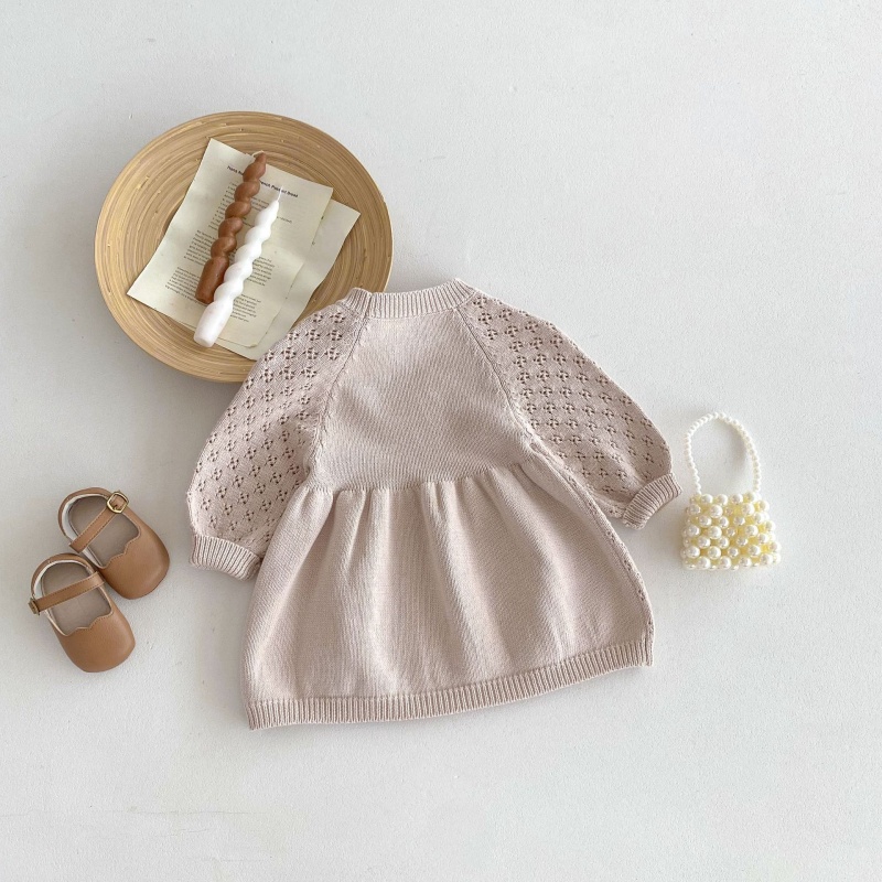 Baby Toddler Girls Lace-Up Bubble Sleeve Knit Dress