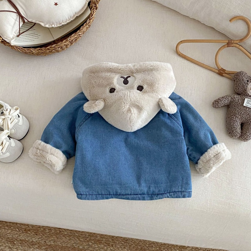 Baby Toddler Bear-Print Patchwork Denim Outerwear