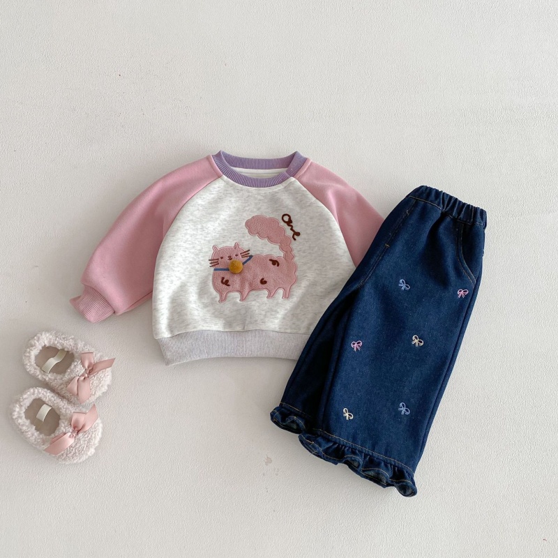 Baby Toddler Girls' Bow-Tie Fleece-Lined Denim Pants