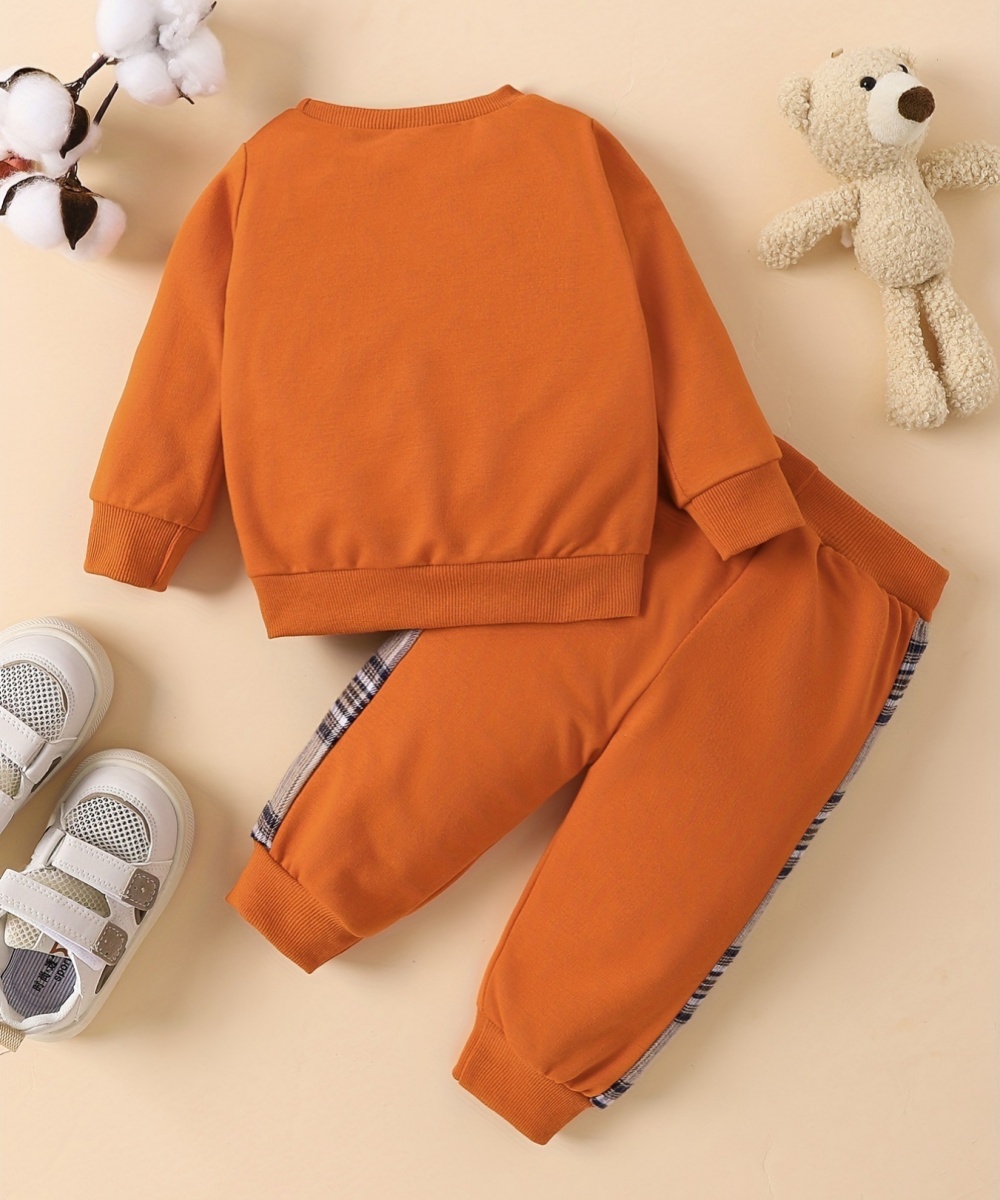 2-Piece Plaid Bear Baby Newborn Sweatshirt Set