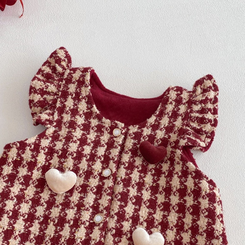 Baby Kids' Girls Christmas Checkered Bird Vest Dress