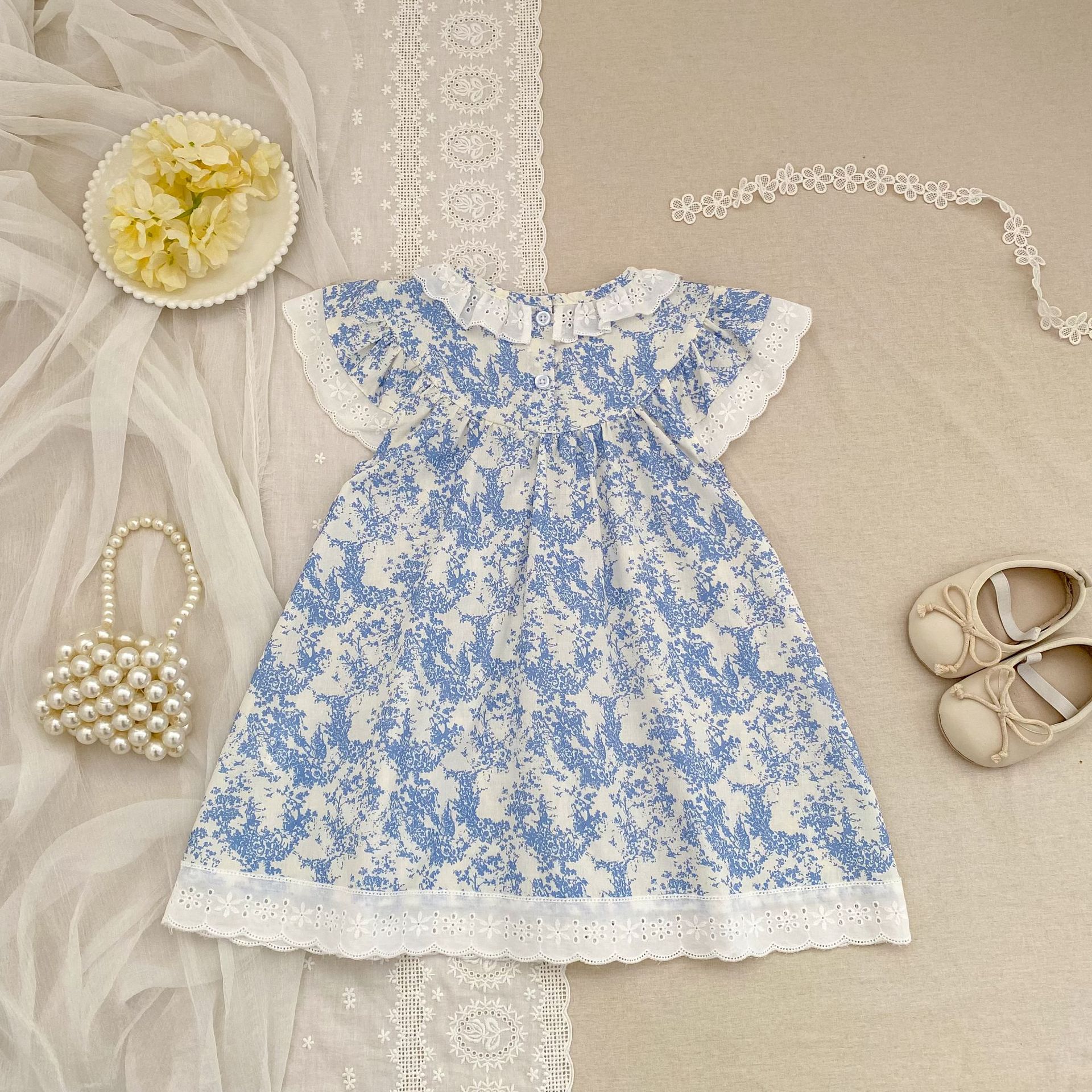 Baby Toddler Girl Blue Flower Lace Dress
