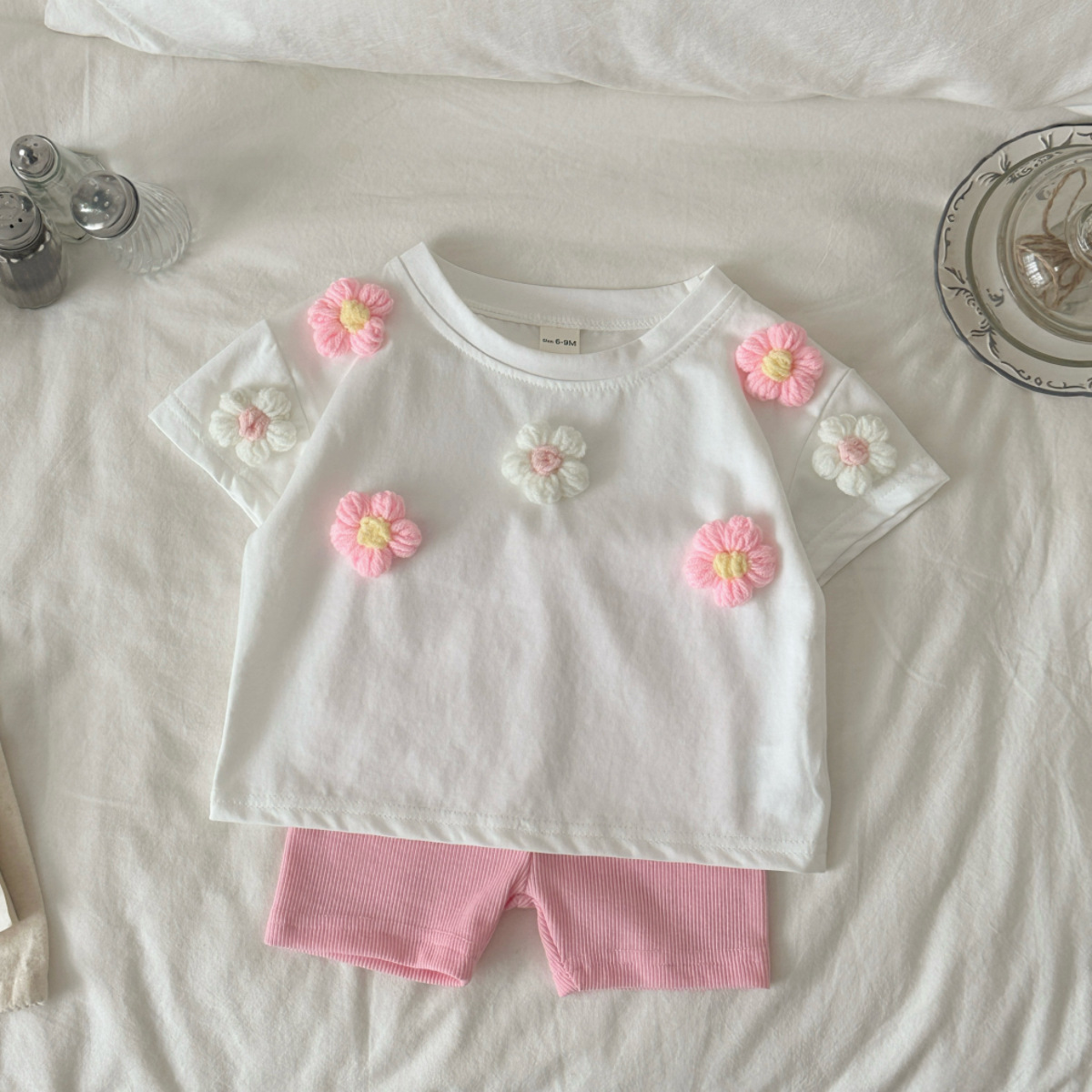 Baby Girl Summer Cotton Flower Top and Shorts Set