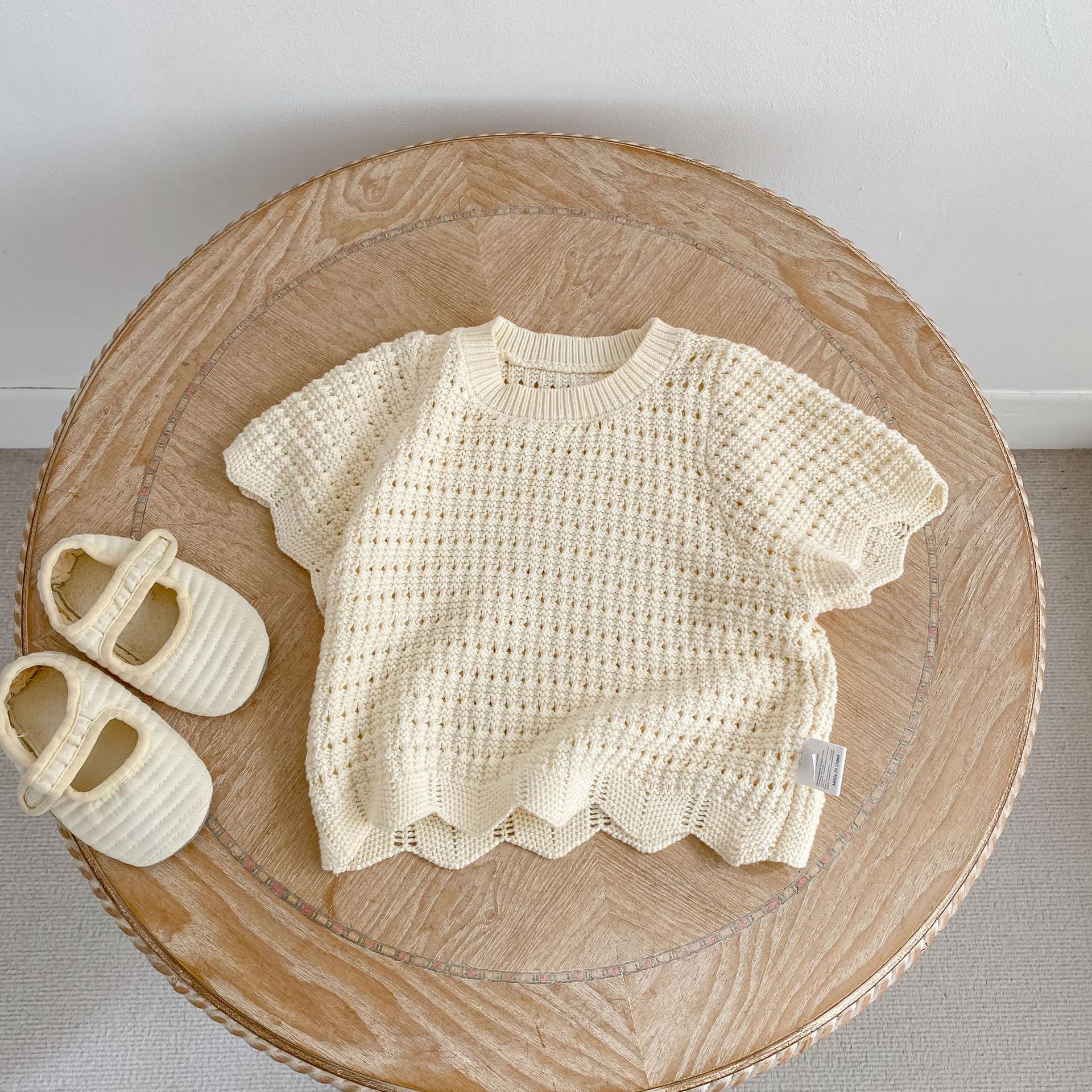 Knitted Bow Tie Short-sleeved Short Pants Set