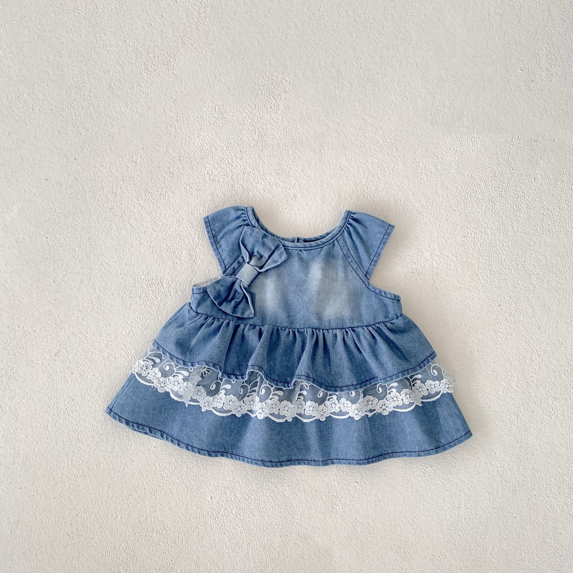 Baby Bow Tie Denim Dress and Shorts Set