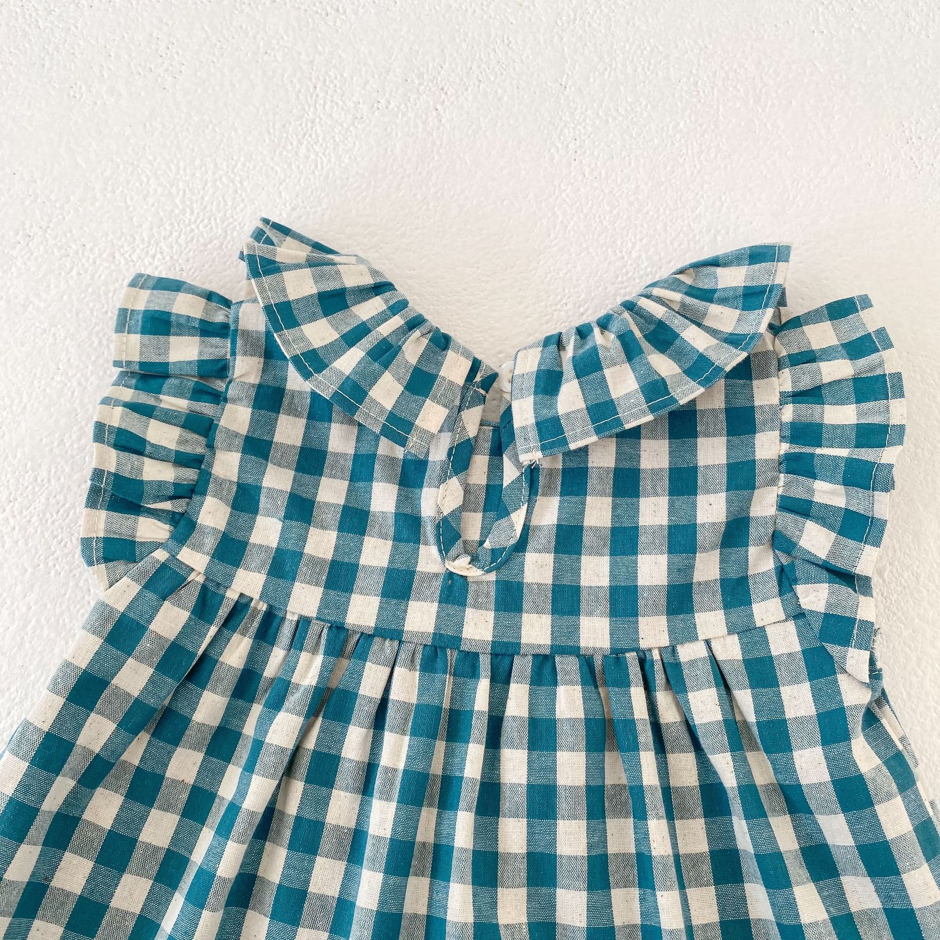 Baby Plaid Ruffle Bollar Top and Shorts Set