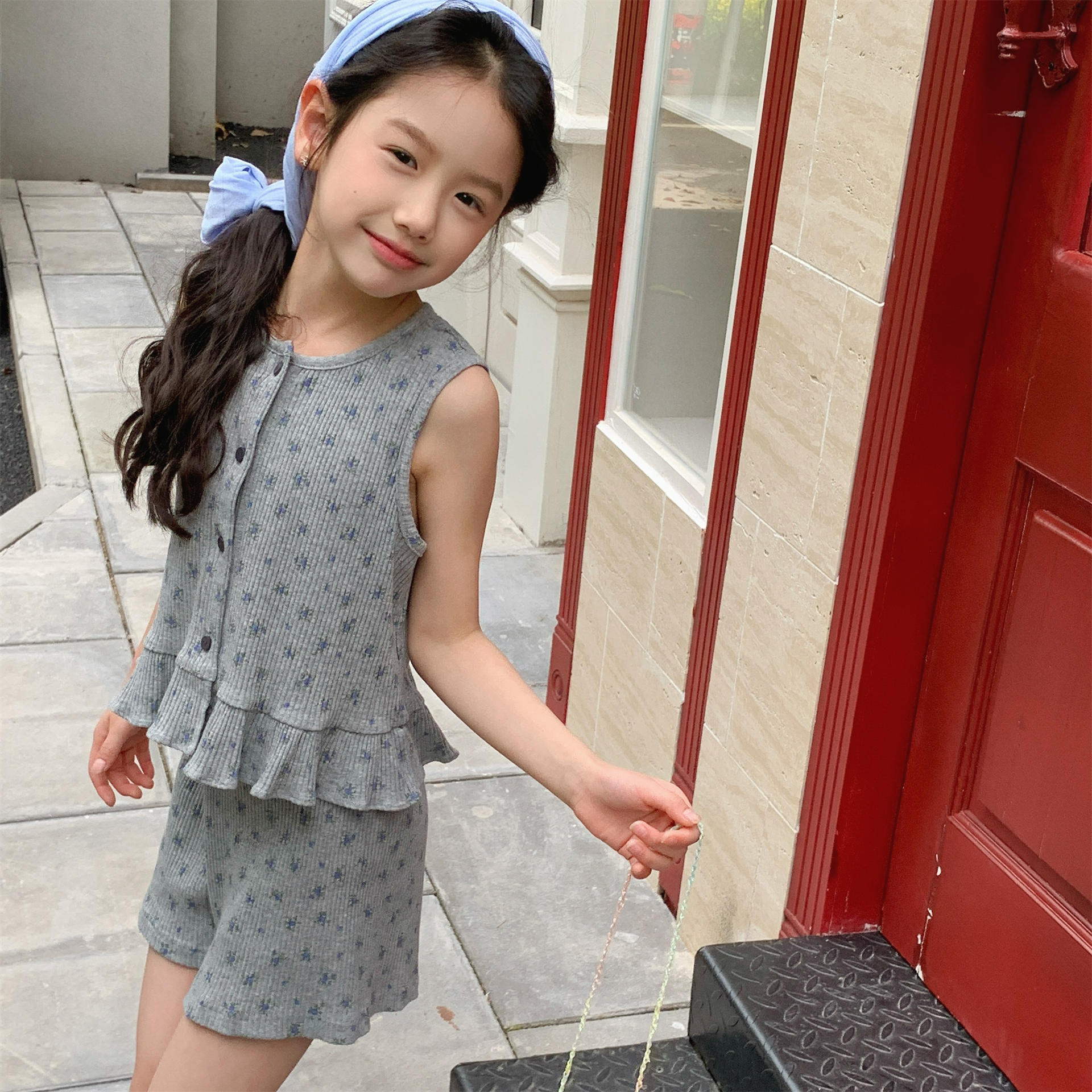 Kids Girl Cotton Ribbed Tank Top and Shorts Set