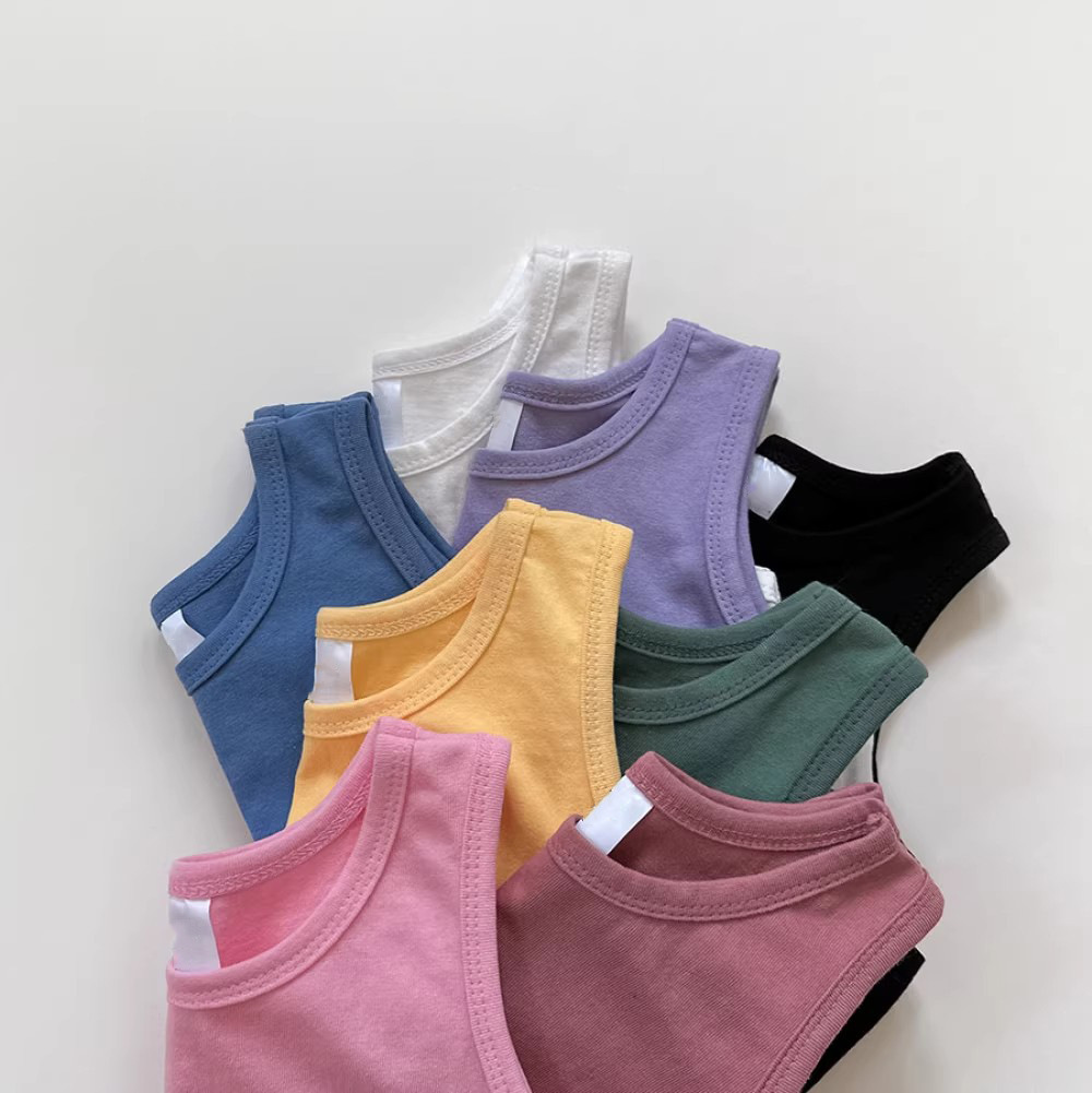 Kids Solid Color Base Layer Vest T-shirt