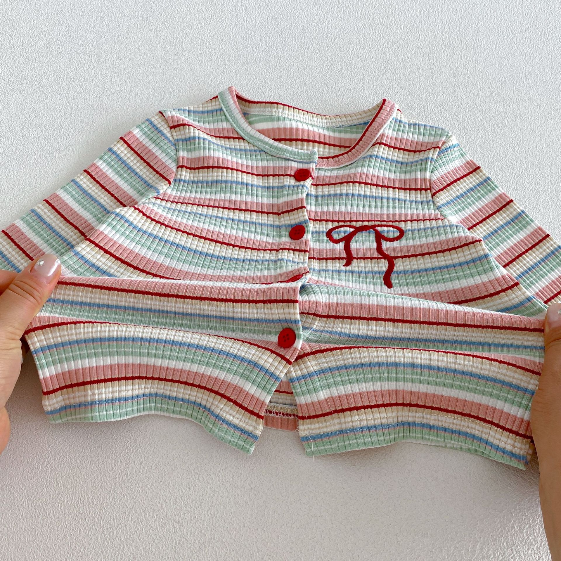 Baby Toddler Striped Bow Knit Cardigan Top