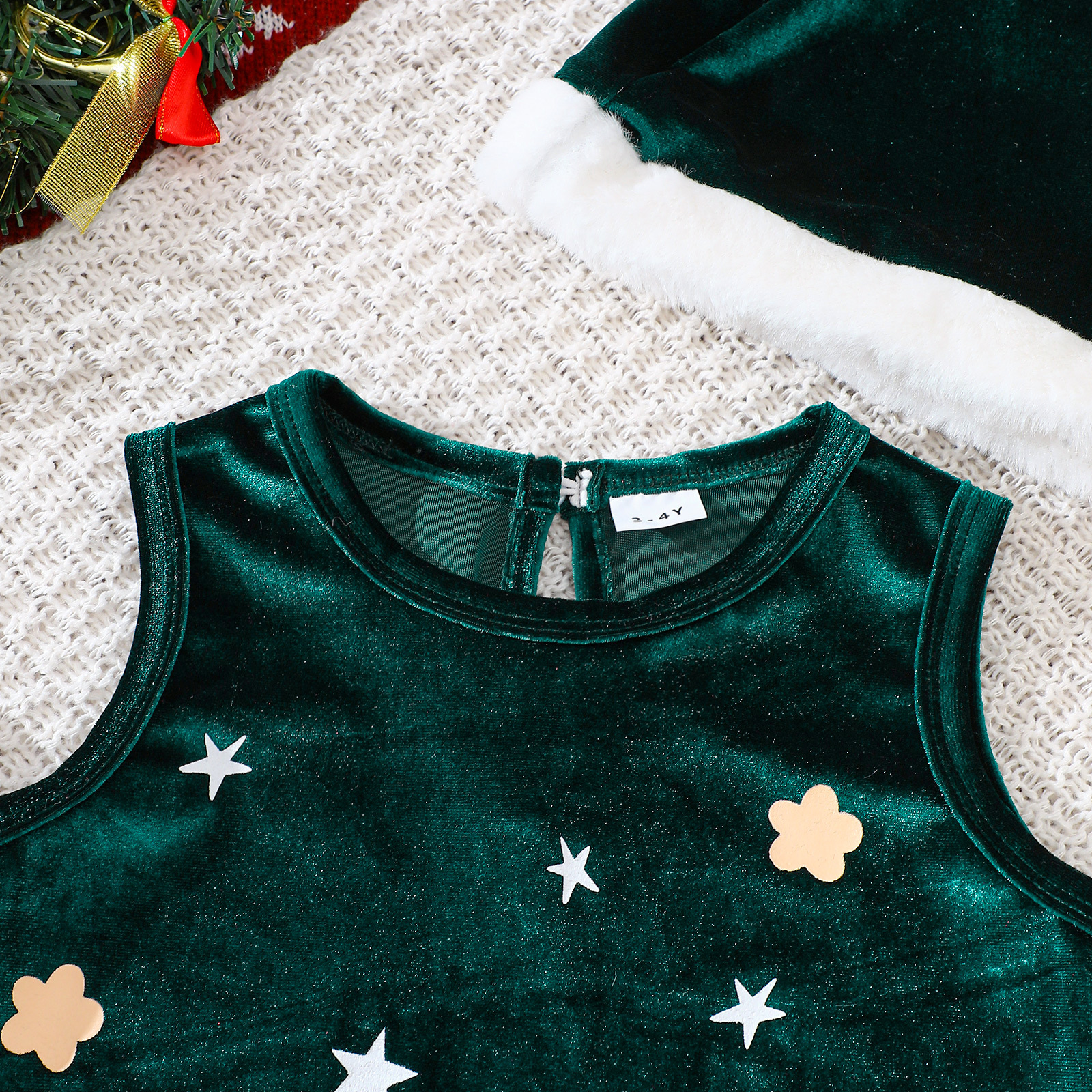 Kids Christmas Sleeveless Golden Velvet Dress