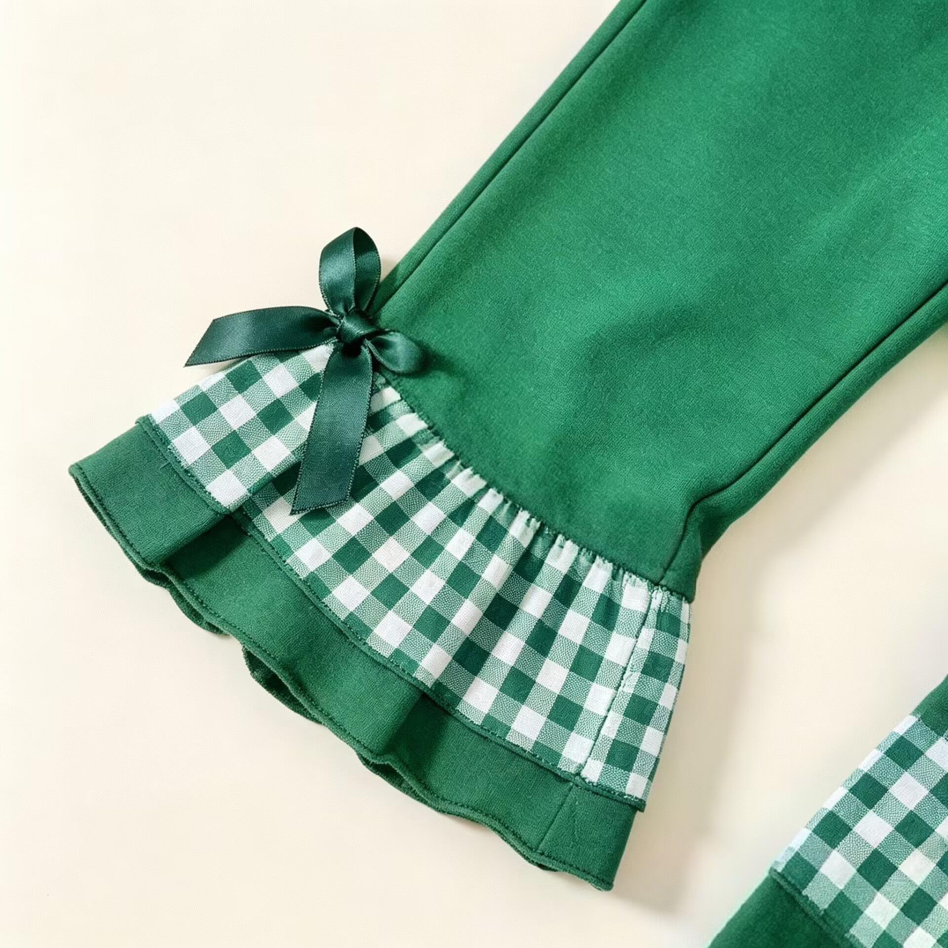 Kids Christmas Checkered Embroidery Lace Bow 2-Piece Set