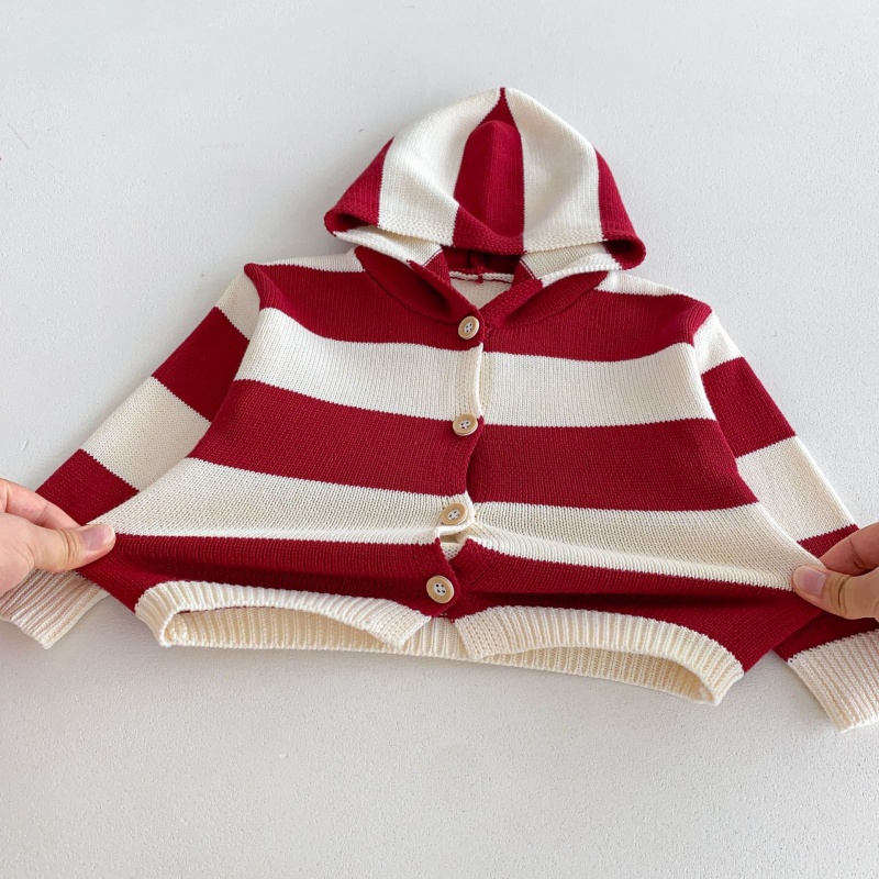 Baby & Toddler Red Striped Hooded Cardigan Sweater