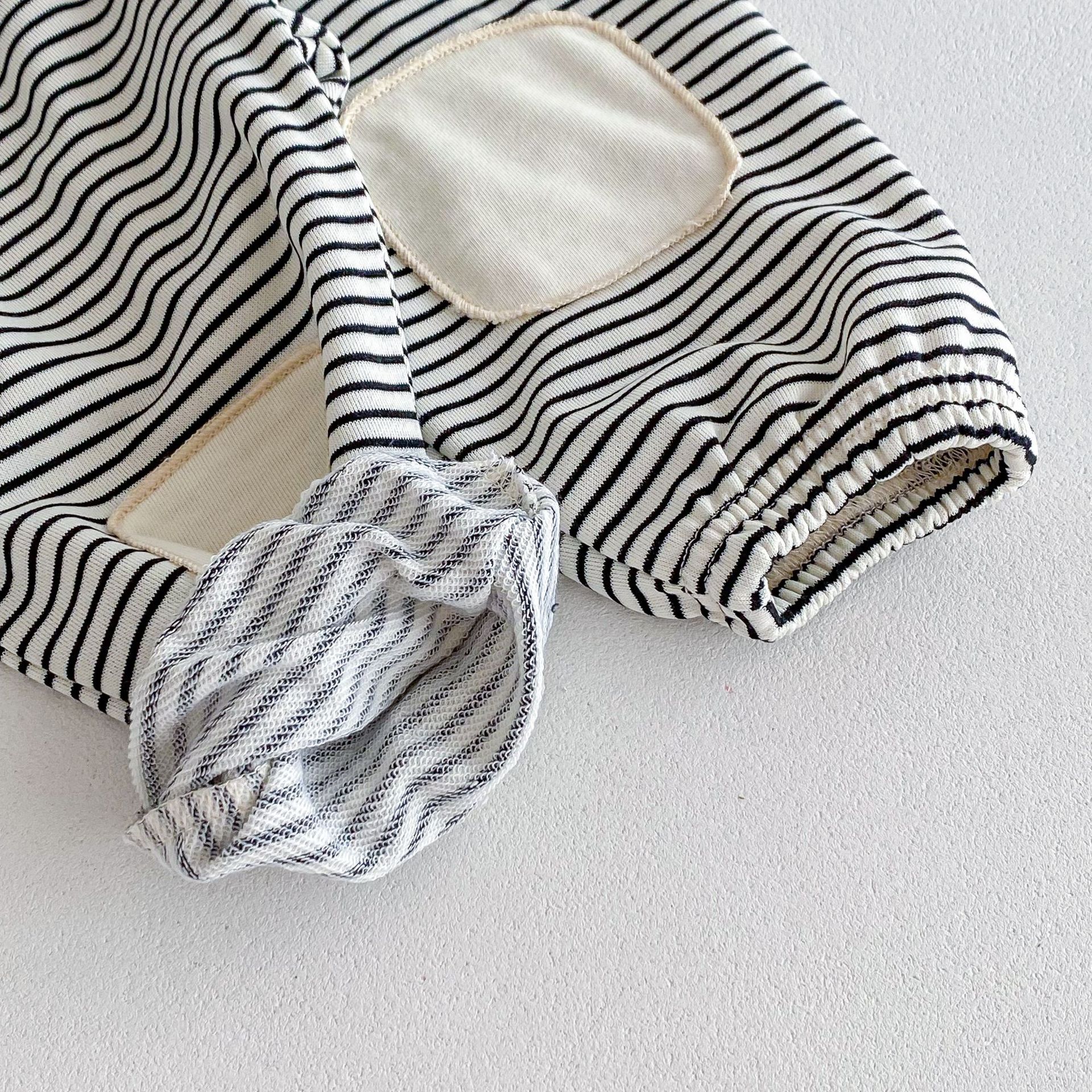 Striped Patch Hooded Sweatshirt And Pants Set