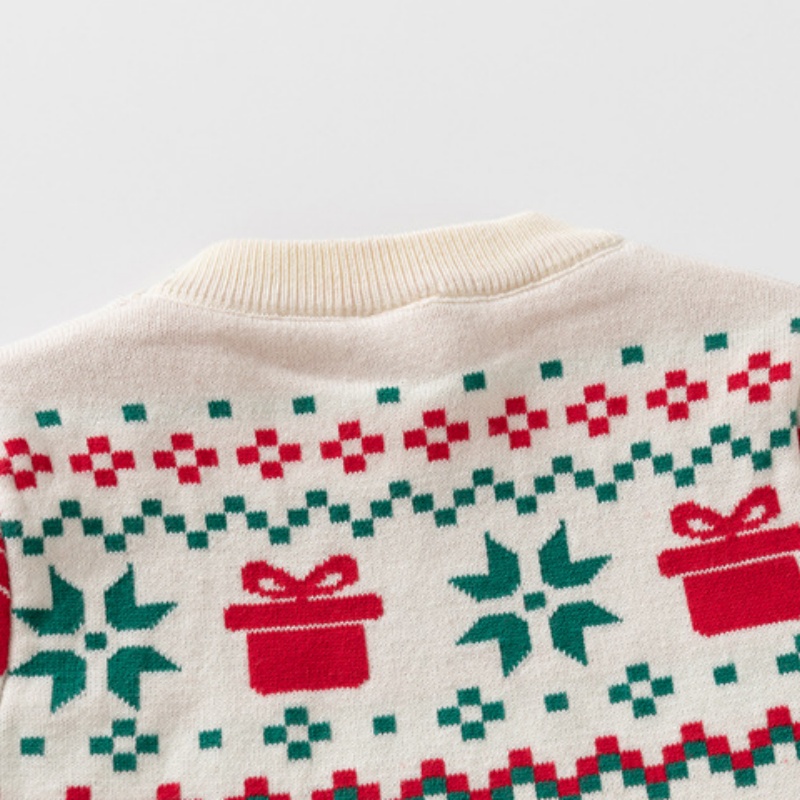 Kids' Christmas Print Color-Block Sweater