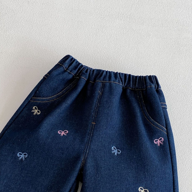 Baby Toddler Girls' Bow-Tie Fleece-Lined Denim Pants