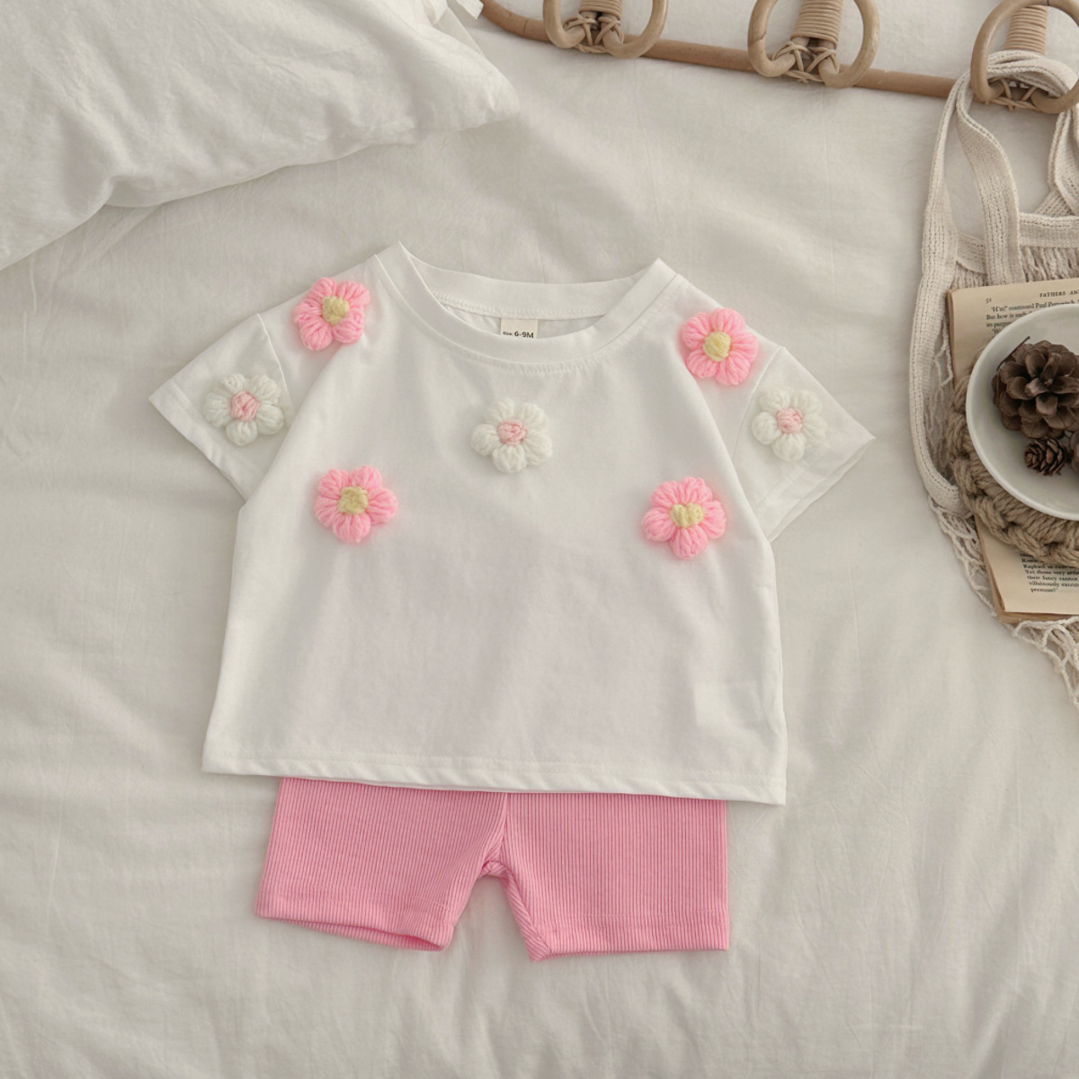 Baby Girl Summer Cotton Flower Top and Shorts Set