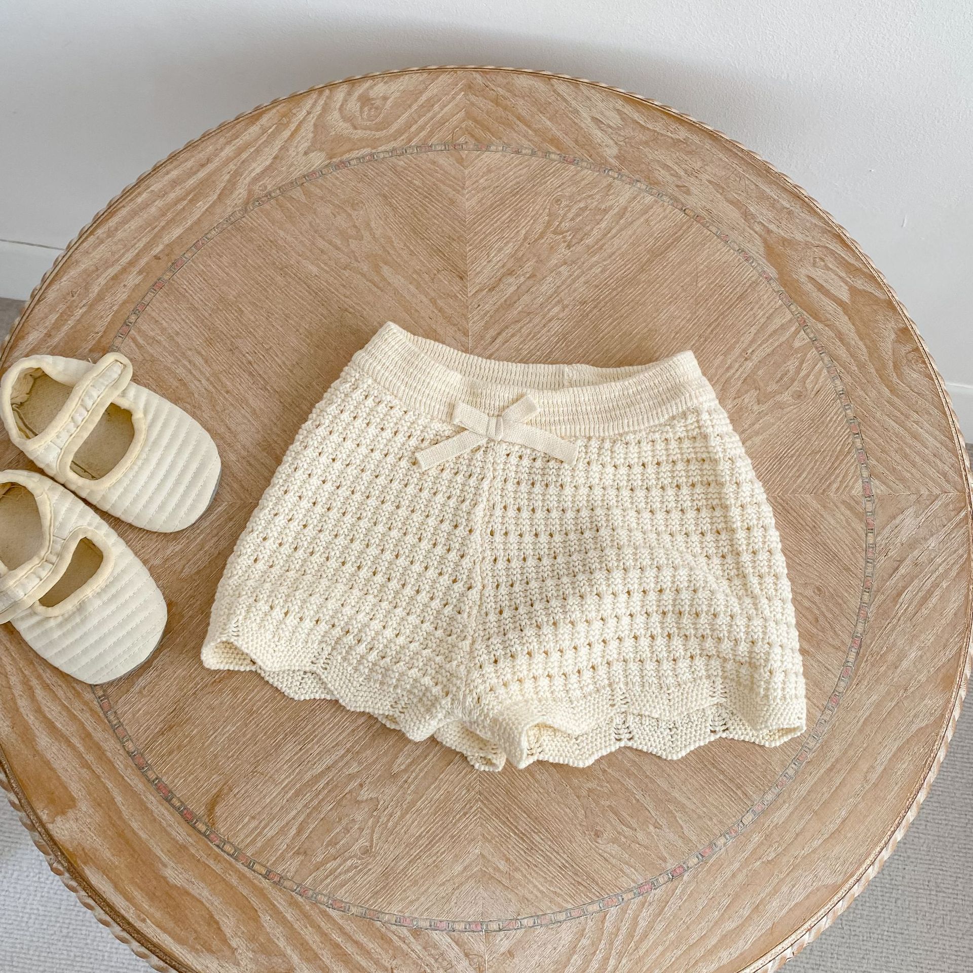 Knitted Bow Tie Short-sleeved Short Pants Set