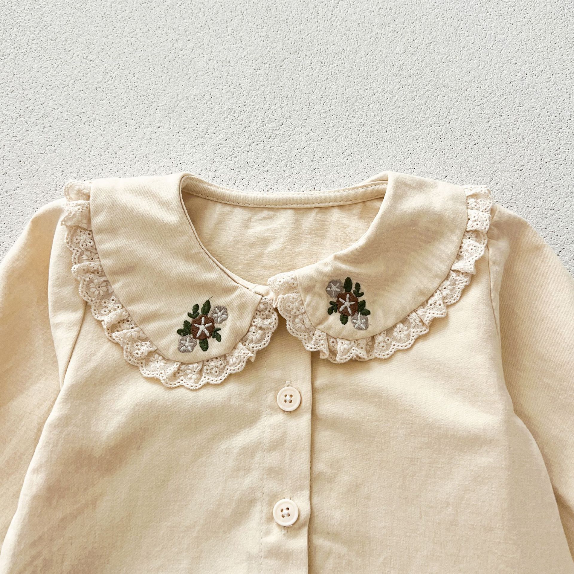 Kids Floral Embroidery Puff Sleeves Top and Vest Dress 2-Piece Set