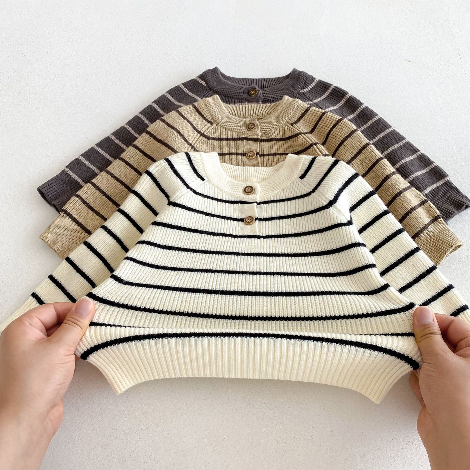 Baby Striped Sweater Overalls Set