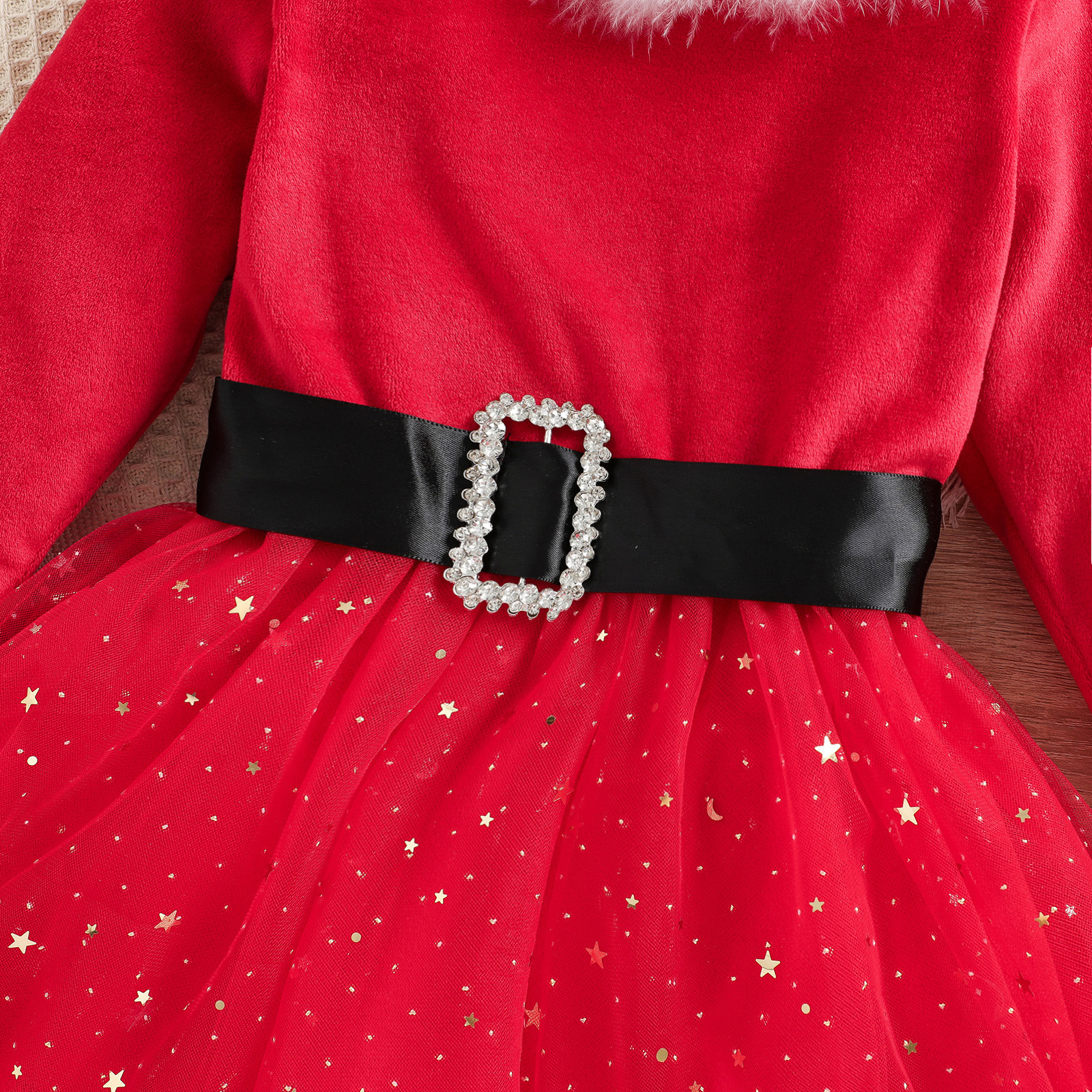 Kids Christmas Star Mesh Dress with Headwear