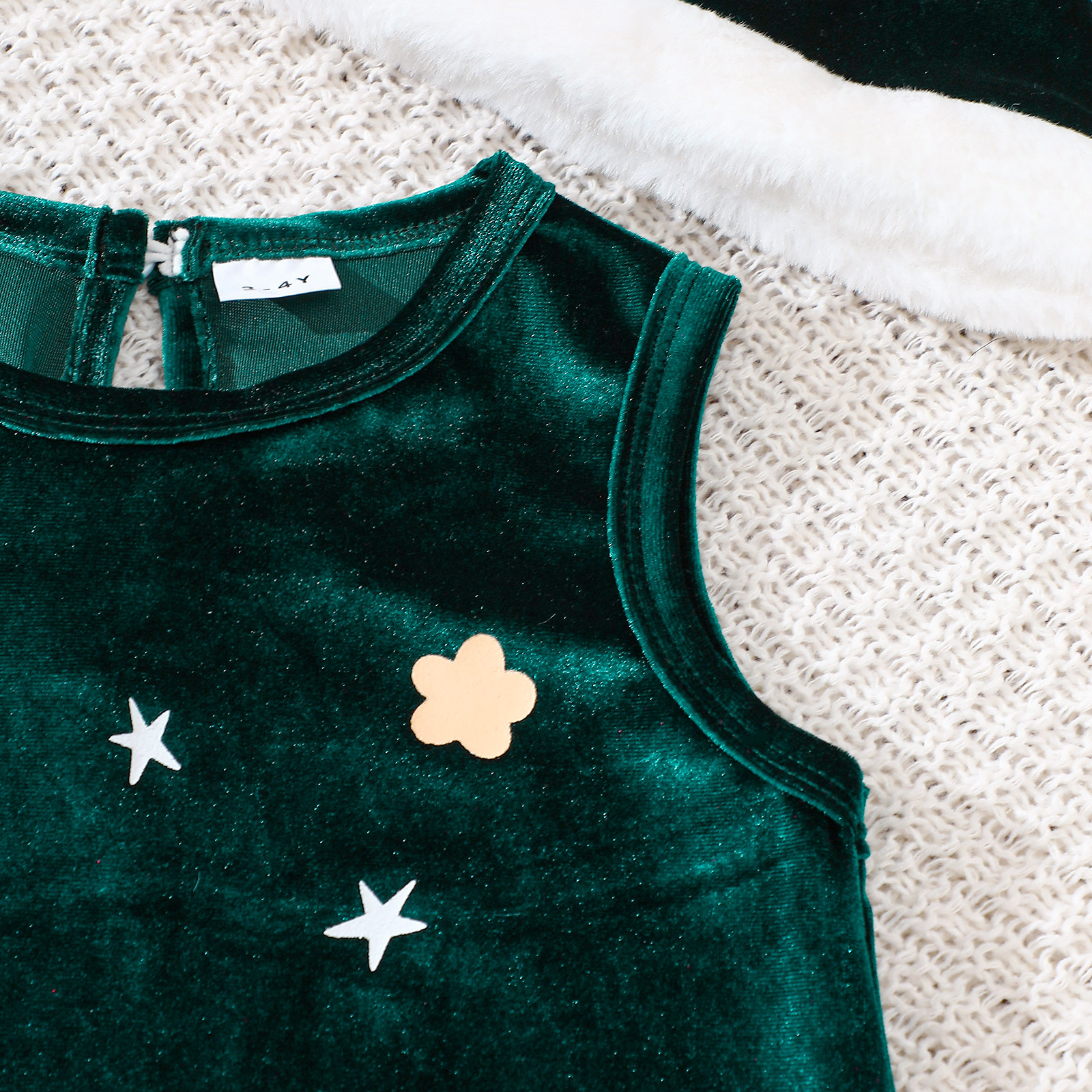 Kids Christmas Sleeveless Golden Velvet Dress