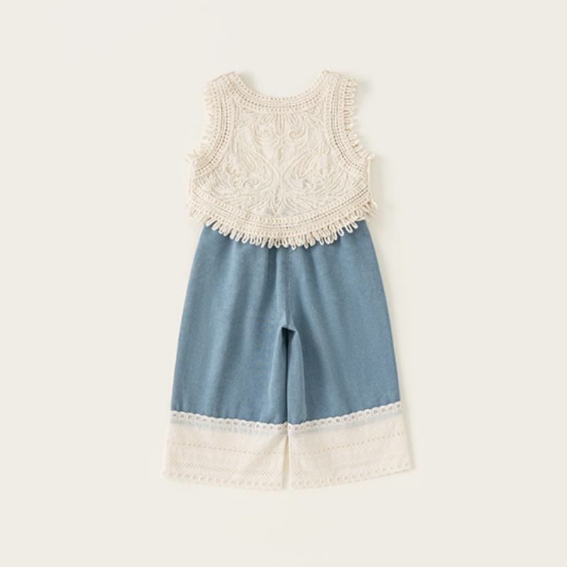 Kids Girl Knitted Vest and Jeans 2-Piece Set