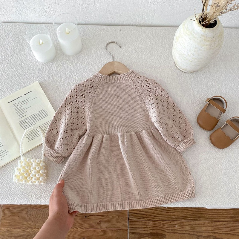 Baby Toddler Girls Lace-Up Bubble Sleeve Knit Dress