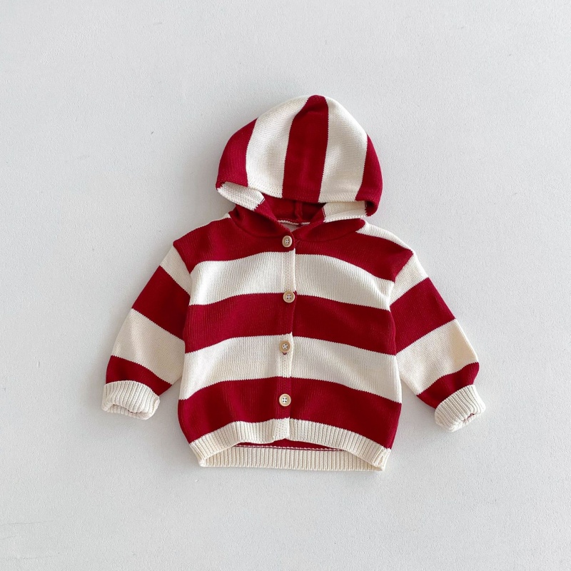 Baby & Toddler Red Striped Hooded Cardigan Sweater