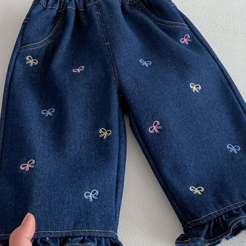 Baby Toddler Girls' Bow-Tie Fleece-Lined Denim Pants
