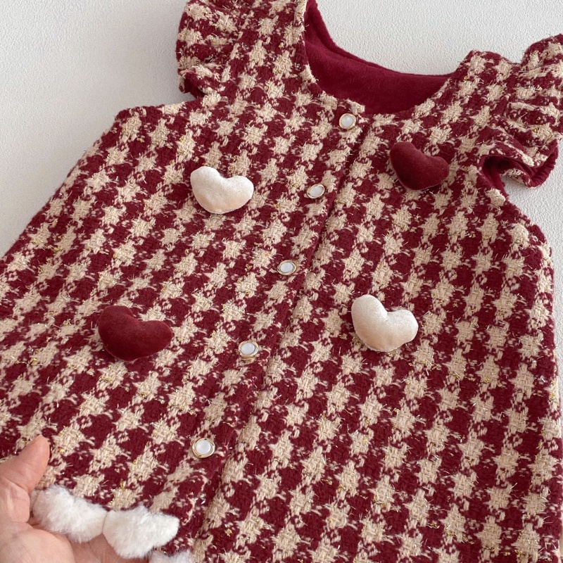 Baby Kids' Girls Christmas Checkered Bird Vest Dress