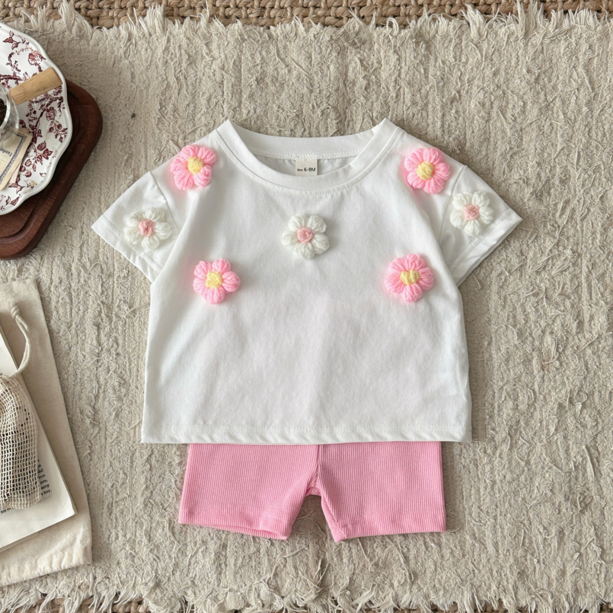 Baby Girl Summer Cotton Flower Top and Shorts Set