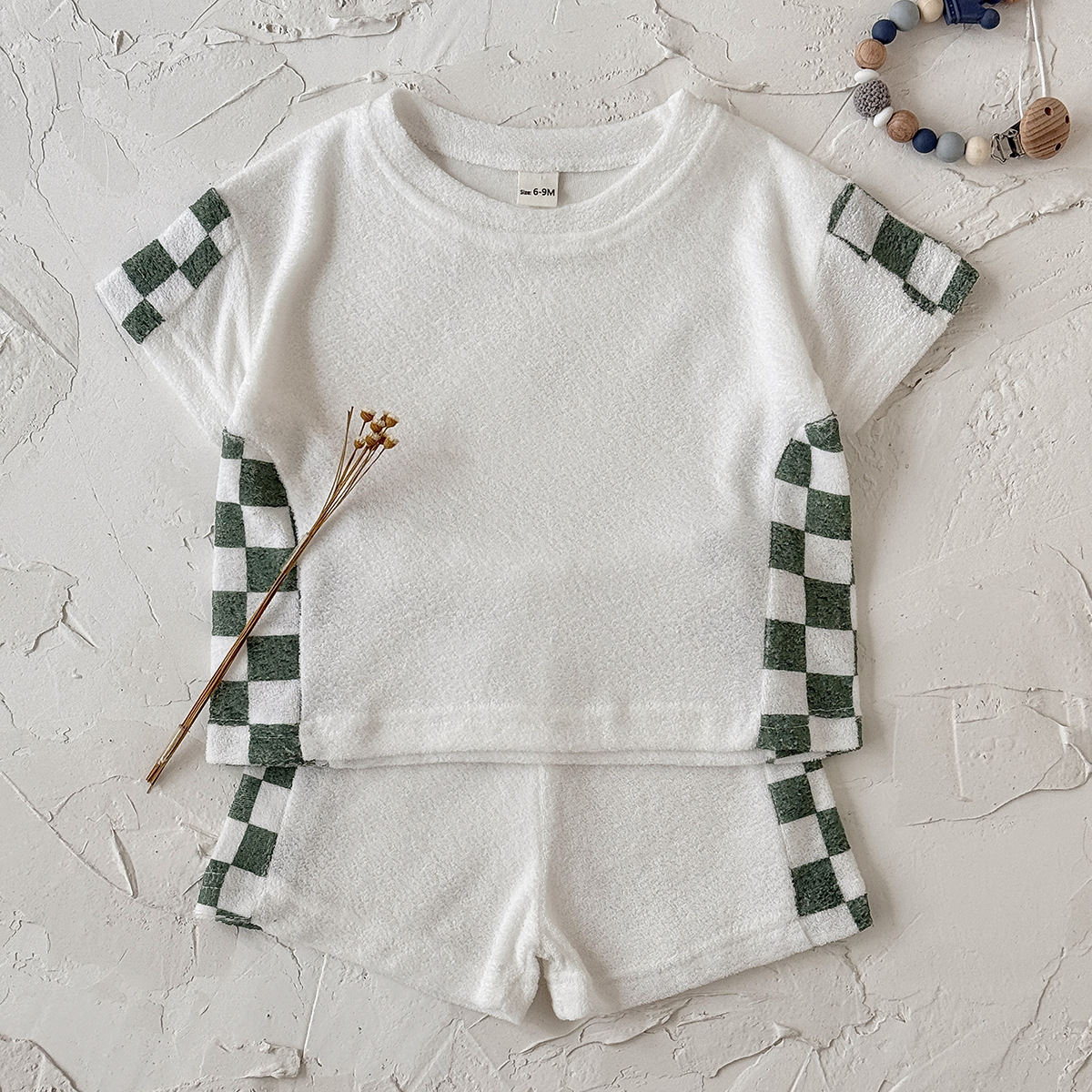Baby Terry Plaid Top & Shorts Set