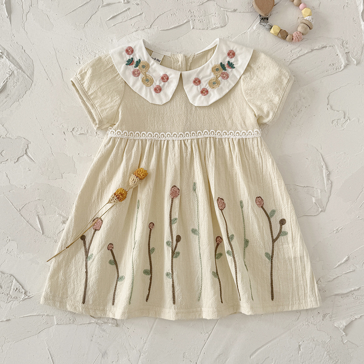 Baby Girl Embroidered Peter Pan Collar Dress